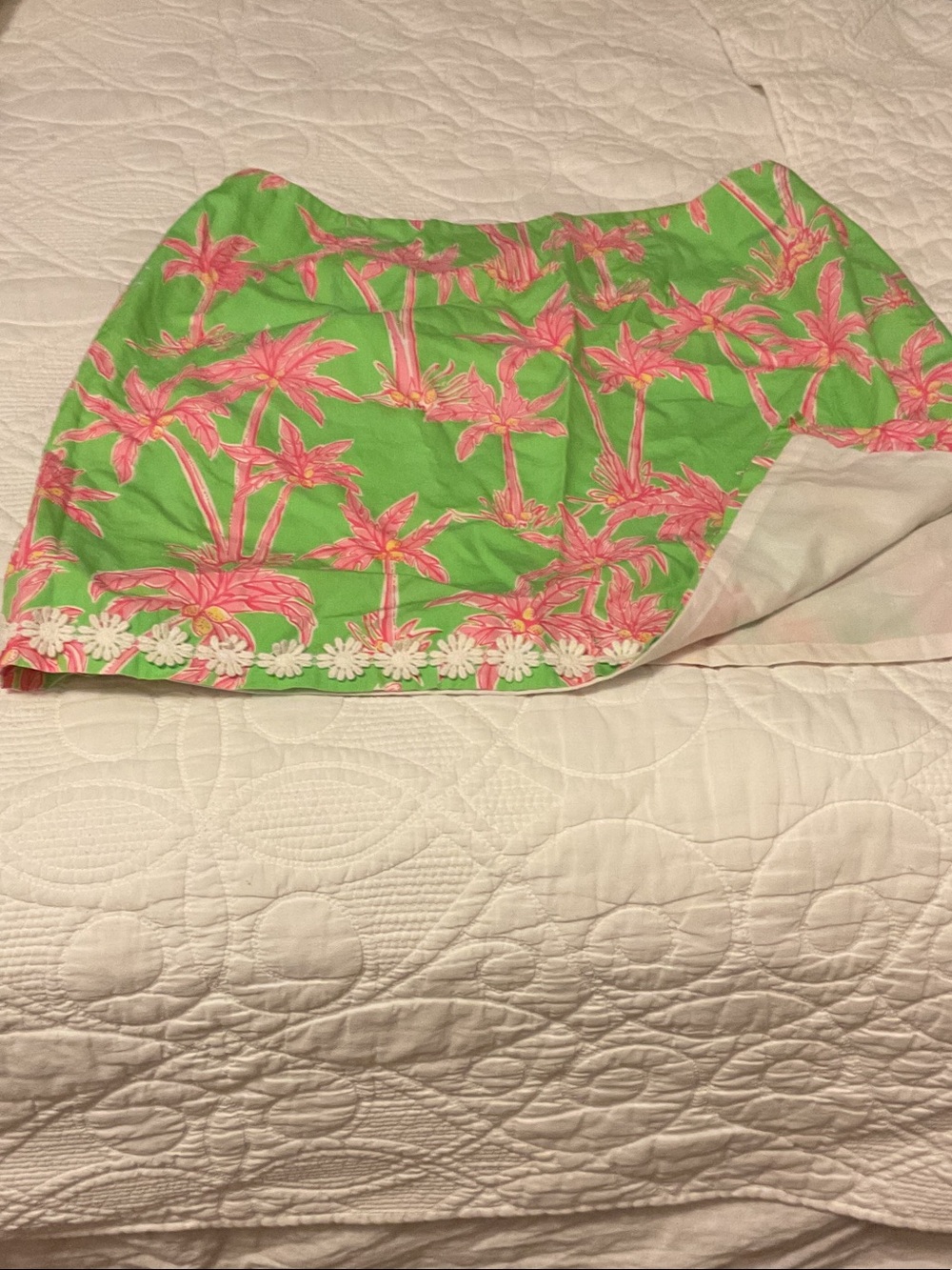 Lilly Pulitzer Green and Pink Palm-Print Mini Skirt